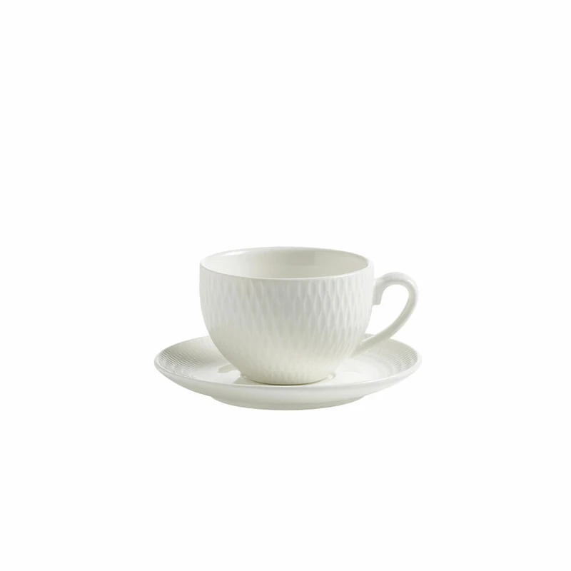 Maxwell & Williams Diamonds Espressotasse mit Untertasse Rund, Espresso Tasse, Hartporzellan, Weiß, 100 ml, DV0029