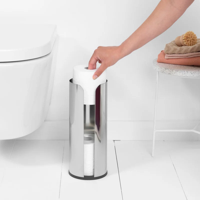 Brabantia Toilettenpapierständer ReNew, Ersatzrollenhalter, Klopapierhalter, WC-Ständer, Stahl, Brilliant Steel, 280580