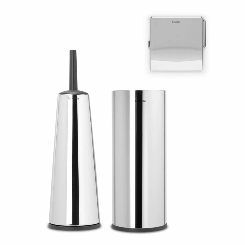 Brabantia Toilettenzubehör-Set ReNew, Bürste, Stahl / Kunststoff, Brilliant Steel, 280689
