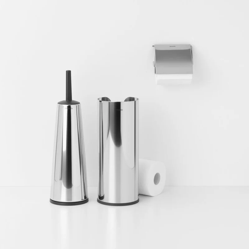 Brabantia Toilettenzubehör-Set ReNew, Bürste, Stahl / Kunststoff, Brilliant Steel, 280689