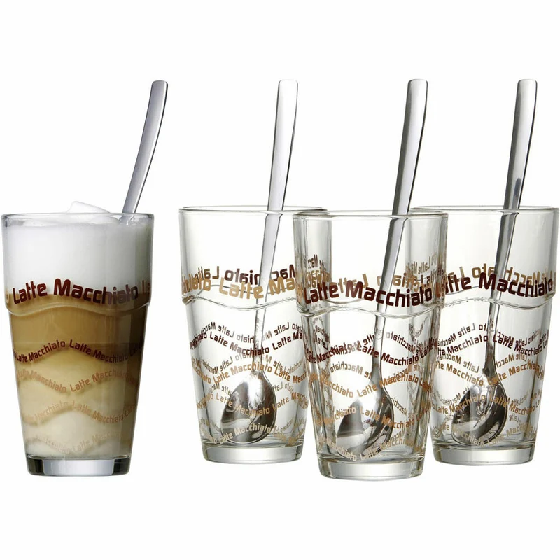 Ritzenhoff & Breker Sana Latte Macchiato Gläser, 4er Set, mit Löffel, Kaffeegläser, Kaffeeglas, Glas, 370 ml, 124200