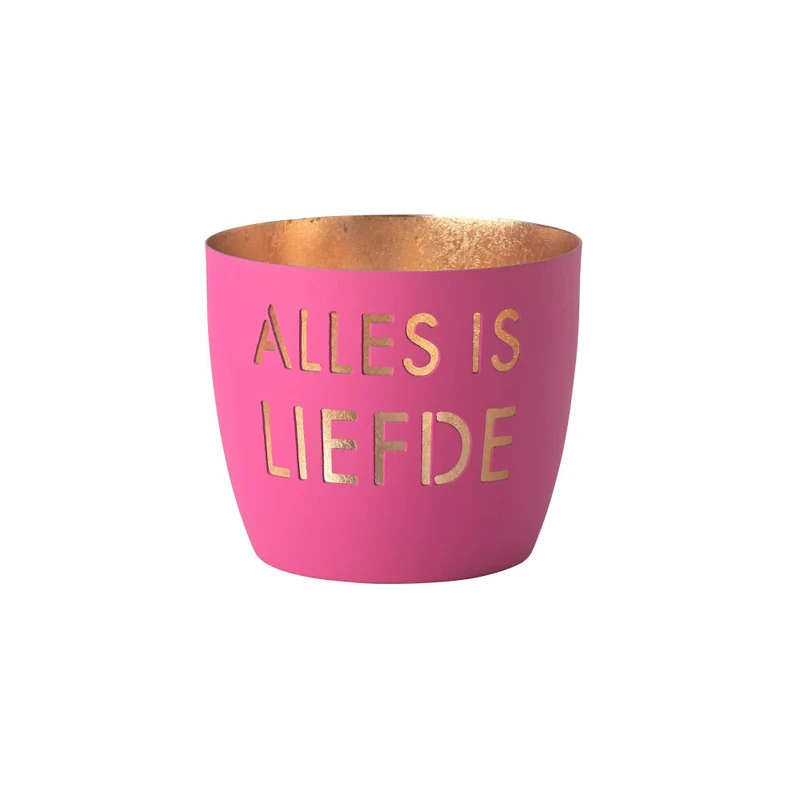 Gift Company Windlicht Madras Alles is liefde M, Teelichthalter, Kerzenhalter, Eisen, neon purple / Gold, H 8.5 cm, 1156404082