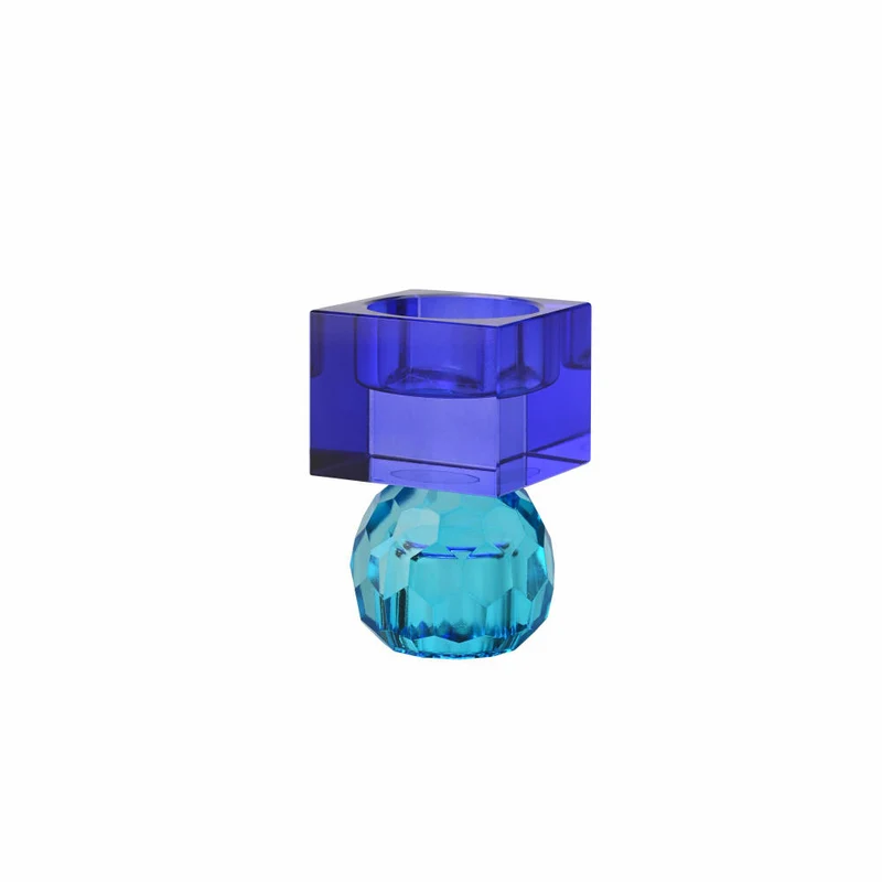 Gift Company Kerzenhalter / Teelichthalter Sari Kugel Cube, Kerzenständer, Glas, Blau / Dunkelblau, H 8 cm, 1163001009