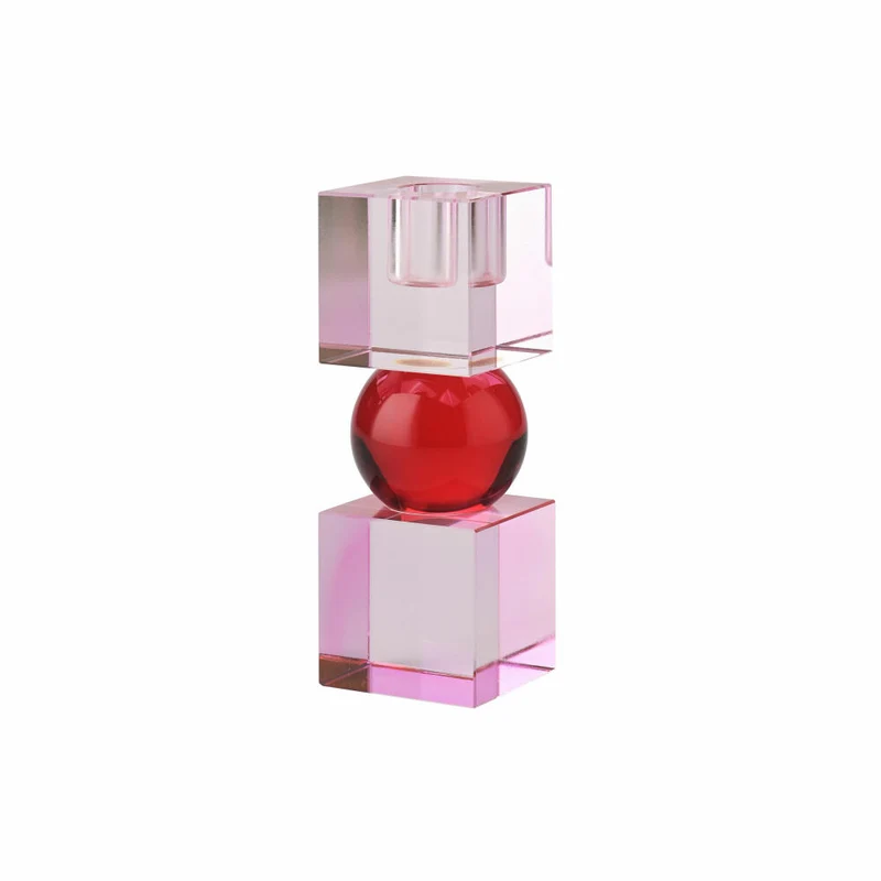 Gift Company Kerzenhalter Sari 2 Cubes, Kerzenständer, Glas, Hellrosa / Rot, H 14 cm, 1163601012