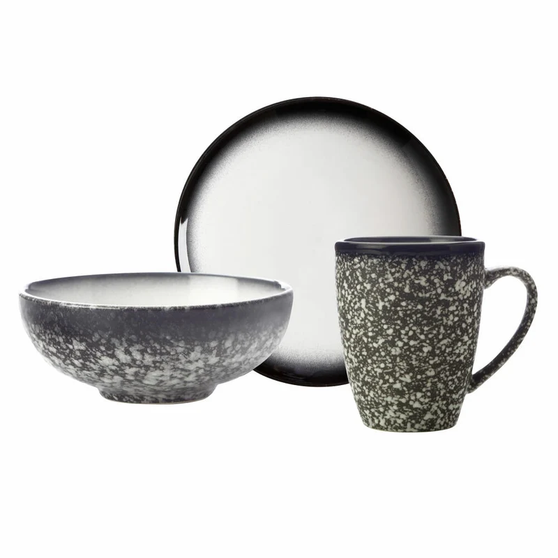 Maxwell & Williams Caviar Granite Starter-Set, 3-tlg., Teller, Schale, Becher, Geschirr, Keramik, Marmoriert, AX0003-01