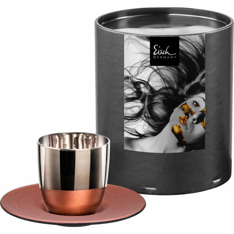 Eisch Espressoglas Cosmo collect, 2-tlg., mit Untersetzer, Espressobecher, Kristallglas, Platin / Kupfer, 100 ml, 70510910