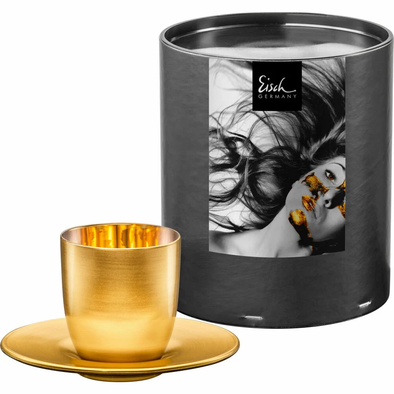 Eisch Espressoglas Cosmo collect, 2-tlg., mit Untersetzer, Espressobecher, Kristallglas, Gold, 100 ml, 70510911