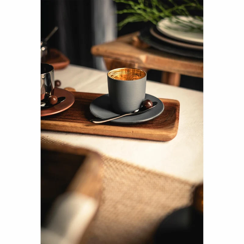 Eisch Espressoglas Cosmo collect, 2-tlg., mit Untersetzer, Espressobecher, Kristallglas, Grau / Gold, 100 ml, 70510912