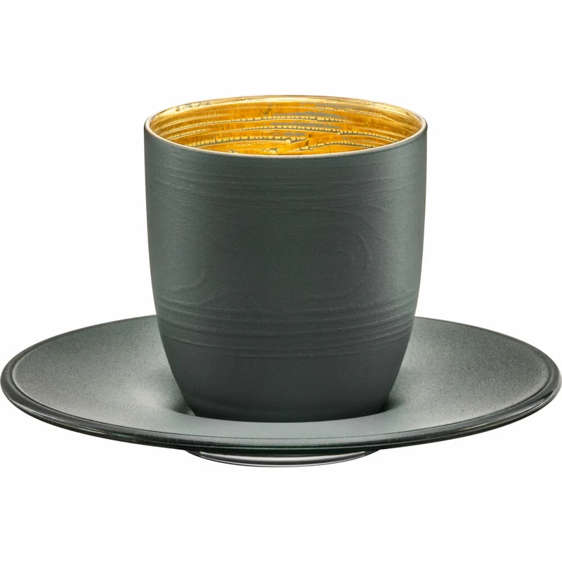 Eisch Espressoglas Cosmo collect, 2-tlg., mit Untersetzer, Espressobecher, Kristallglas, Grau / Gold, 100 ml, 70510912