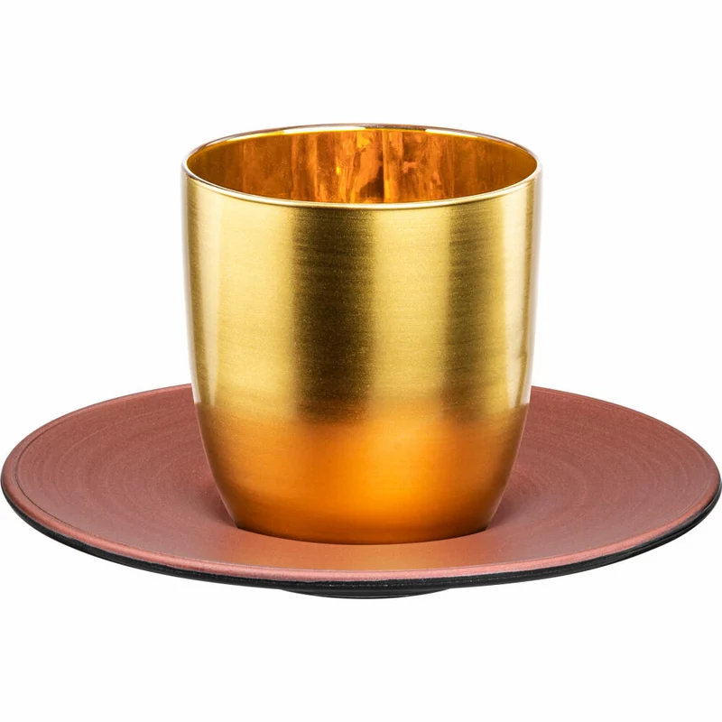 Eisch Espressoglas Cosmo collect, 2-tlg., mit Untersetzer, Espressobecher, Kristallglas, Gold / Kupfer, 100 ml, 70510913