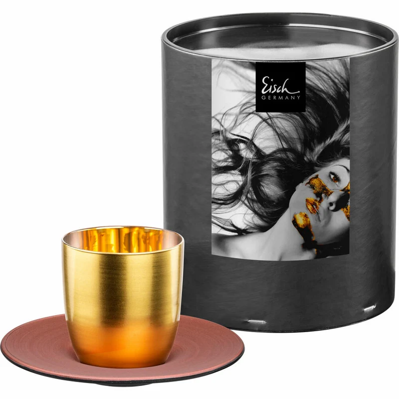 Eisch Espressoglas Cosmo collect, 2-tlg., mit Untersetzer, Espressobecher, Kristallglas, Gold / Kupfer, 100 ml, 70510913