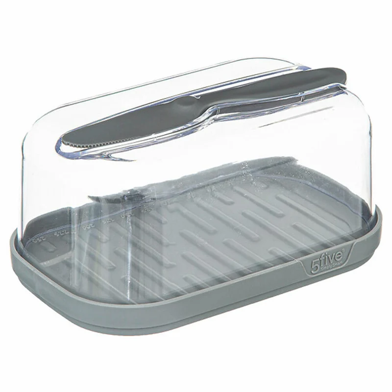 5five Simply Smart Butterdose Fresh Eat mit Streichmesser, Butterschale, Kunststoff, Grau, 15.7 x 10 cm, 179677