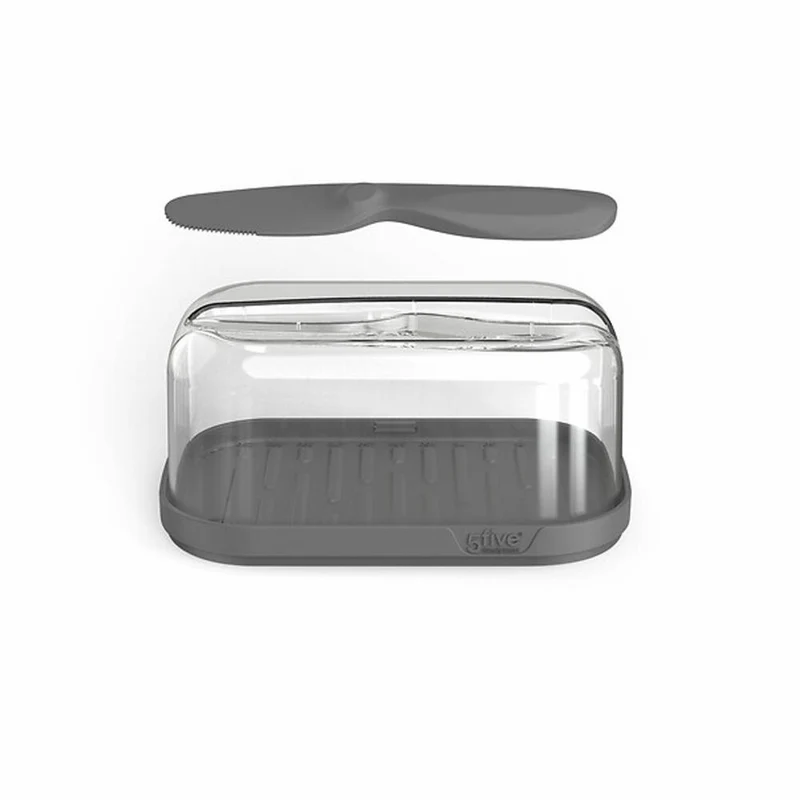 5five Simply Smart Butterdose Fresh Eat mit Streichmesser, Butterschale, Kunststoff, Grau, 15.7 x 10 cm, 179677