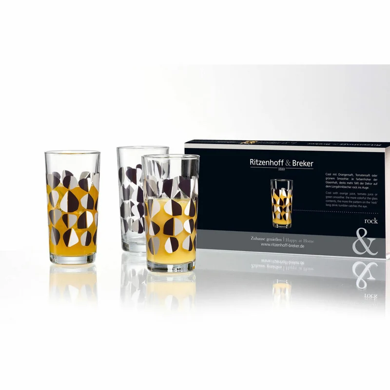 Ritzenhoff & Breker Rock Longdrinkgläser, 3-tlg., Longdrinkglas, Wasserglas, Trinkglas, 260 ml, 818024