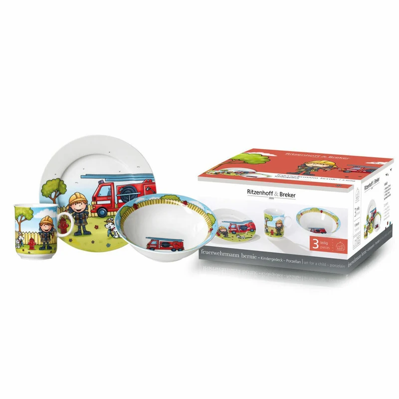 Ritzenhoff & Breker Feuerwehrmann Bernie Kinder-Set, 3-tlg., Becher, Schale, Teller, Geschirr, Kinder, Porzellan, 427028