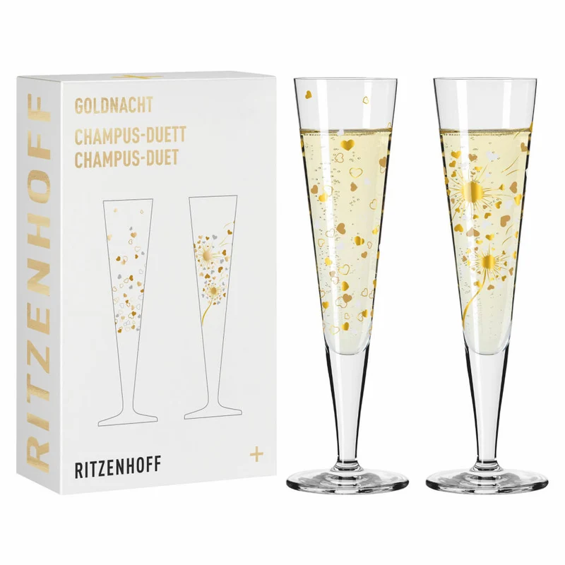 Ritzenhoff Goldnacht Champus-Duett F24, 2er Set, A. Vasconcelos, Champagnerglas, Kristallglas, 205 ml, 6031007