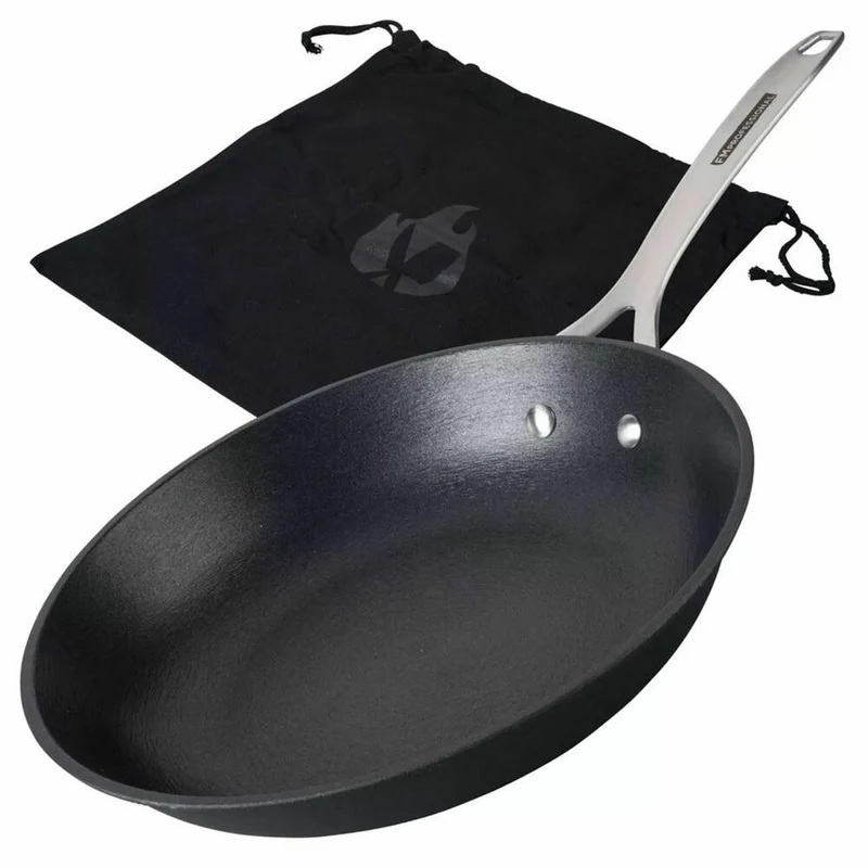 FMprofessional Profi-Bratfanne Force, Induktionsfähig, Gusseisen mit Edelstahlgriff, Schwarz, 28 cm, 22171
