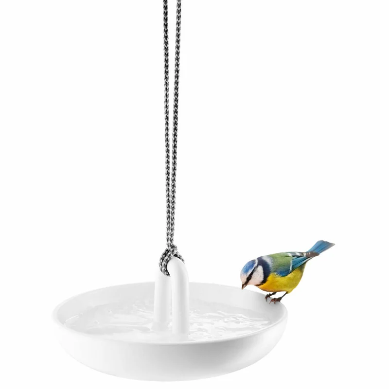 Eva Solo Hängendes Vogelbad, Vogeltränke, Wasserbad, Keramik/Nylonschnur, Weiß, Ø 25 cm, 571007