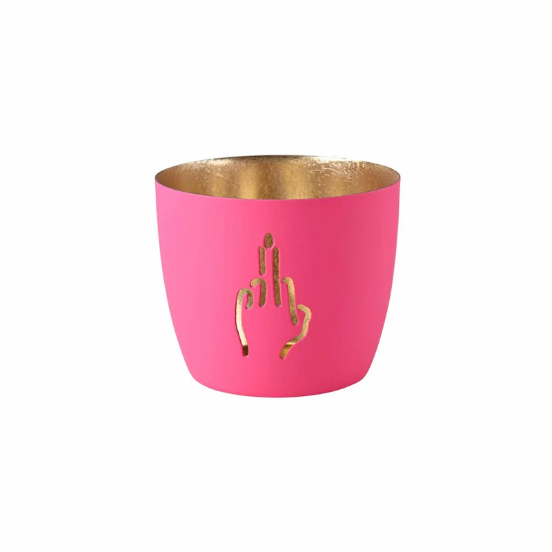 Gift Company Windlicht Madras Mittelfinger M, Teelichthalter, Kerzenhalter, Eisen, Hot Pink / Gold, H 8.5 cm, 1172004013
