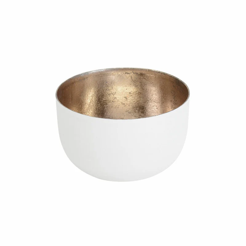Gift Company Windlicht Madras S, Teelichthalter, Kerzenhalter, Eisen, Weiß / Gold, H 5 cm, 76732