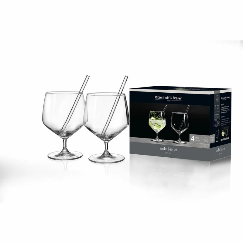 Ritzenhoff & Breker Soda Ginglas mit Trinkhalmen, 2er Set, Gingläser, Longdrinkglas, 650 ml, 818789