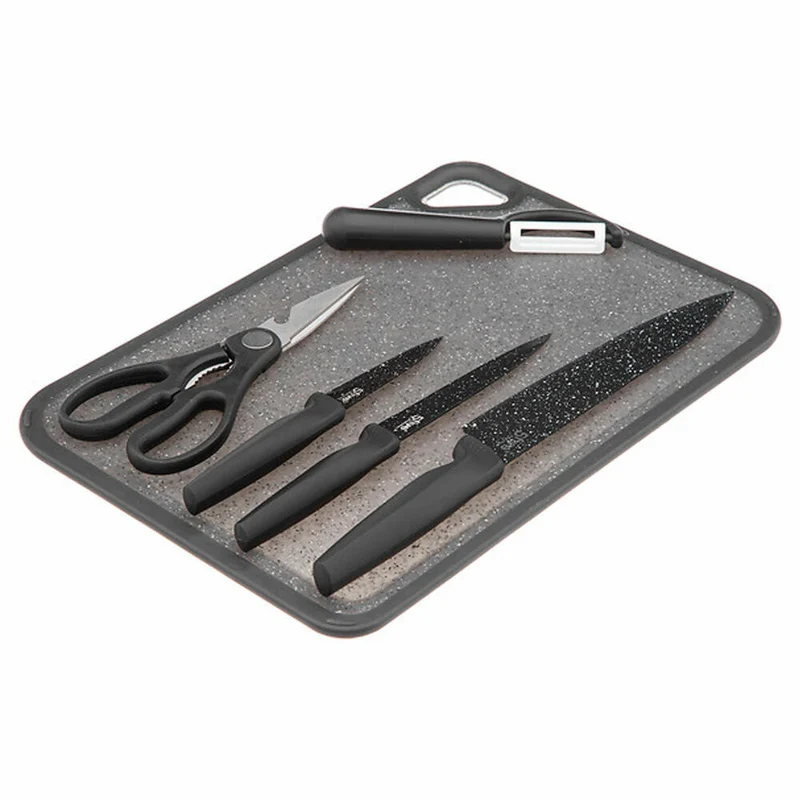 5five Simply Smart Schneidebrett-Set Caractere 6-tlg. mit Zubehör, Kunststoff, Edelstahl, Keramik, Schwarz, 36 x 25 cm, 179737