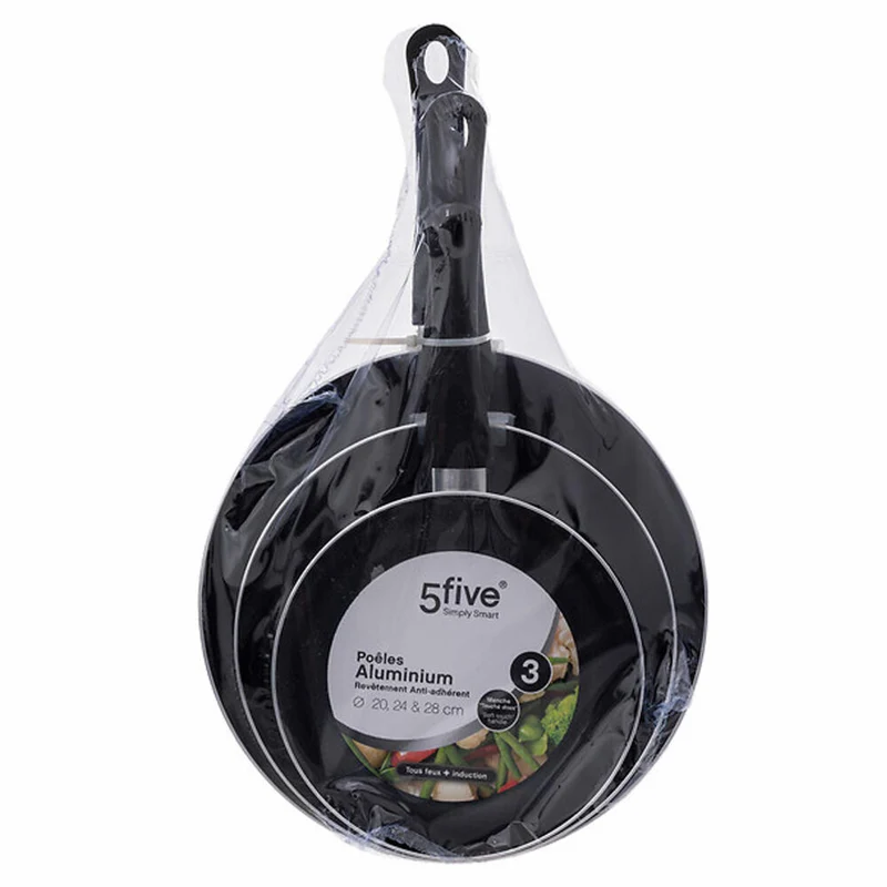 5five Simply Smart Pfannenset 3-tlg., Bratpfannen, Induktion, Aluminium, Silikon, Schwarz, 20, 24, 28 cm, 179792