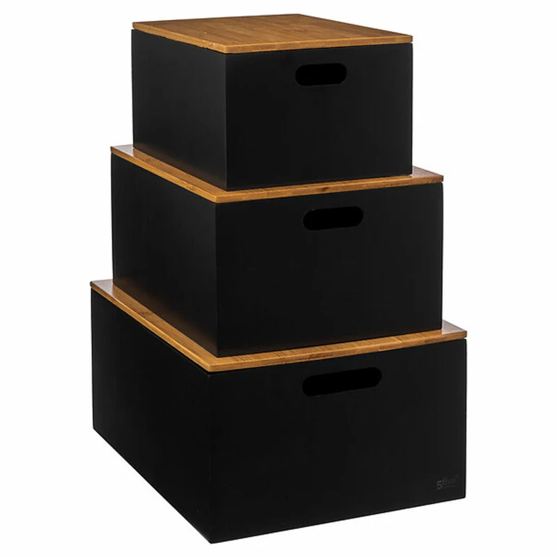 5five Simply Smart Aufbewahrungsboxen-Set Bava 3-tlg., MDF, Bambus, Schwarz, 181365