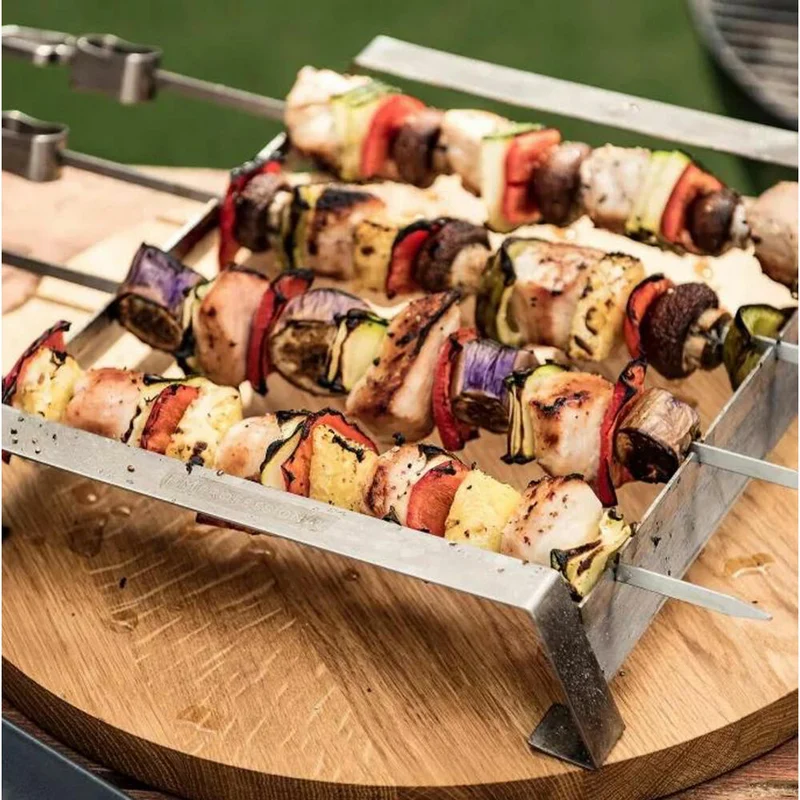 FMprofessional Grillspieße 4er Set mit Halterung, Edelstahl, Silbern, 40.5 cm, 22211