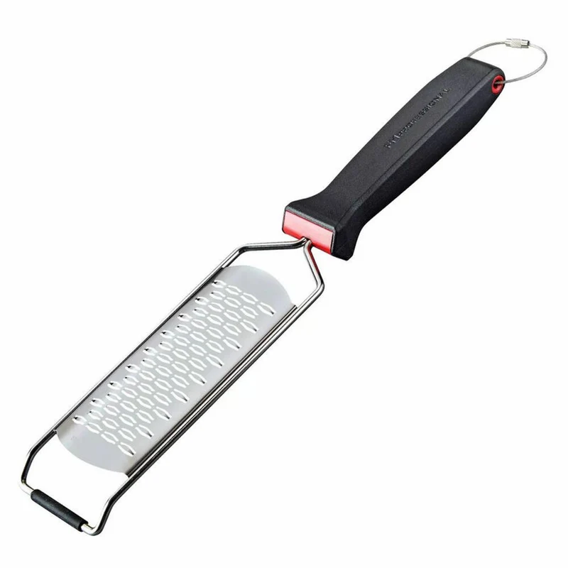 FMprofessional Küchenreibe Presist grob, Küchenreibe, Edelstahl, POM, Schwarz-Rot, 18 cm, 22247
