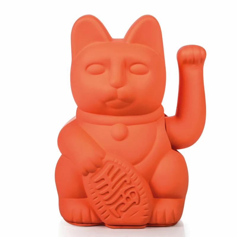Donkey Products Winkekatze Lucky Cat Maneki Neko, Glücksbringer, Kunststoff, Neon Orange, 15 cm, 330437