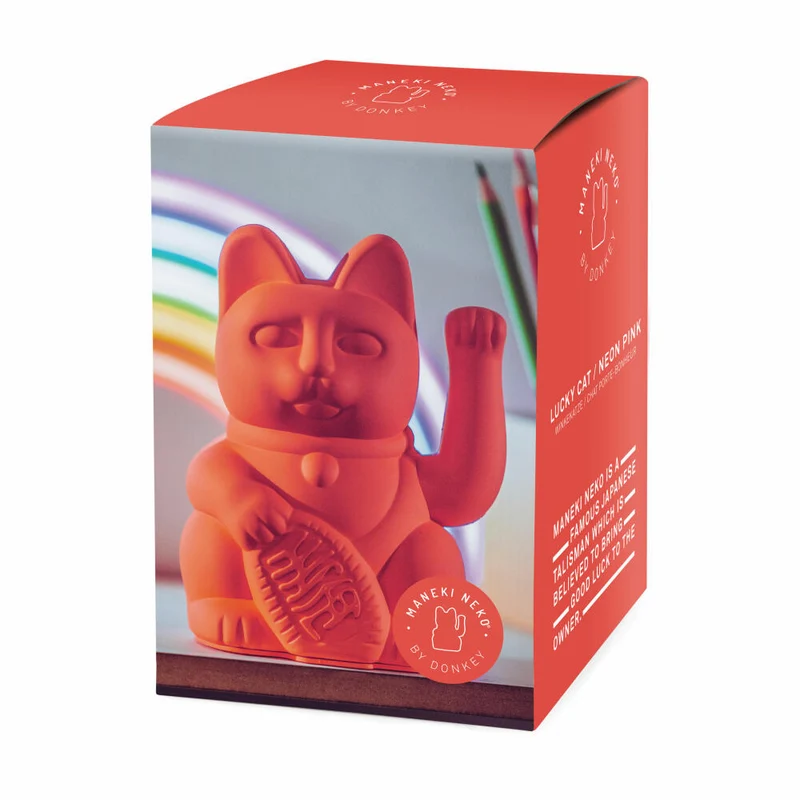 Donkey Products Winkekatze Lucky Cat Maneki Neko, Glücksbringer, Kunststoff, Neon Orange, 15 cm, 330437