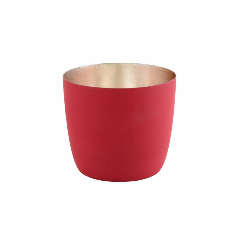 Gift Company Windlicht Madras M, Teelichthalter, Kerzenhalter, Eisen, Rot Matt / Gold, H 8.5 cm, 77570