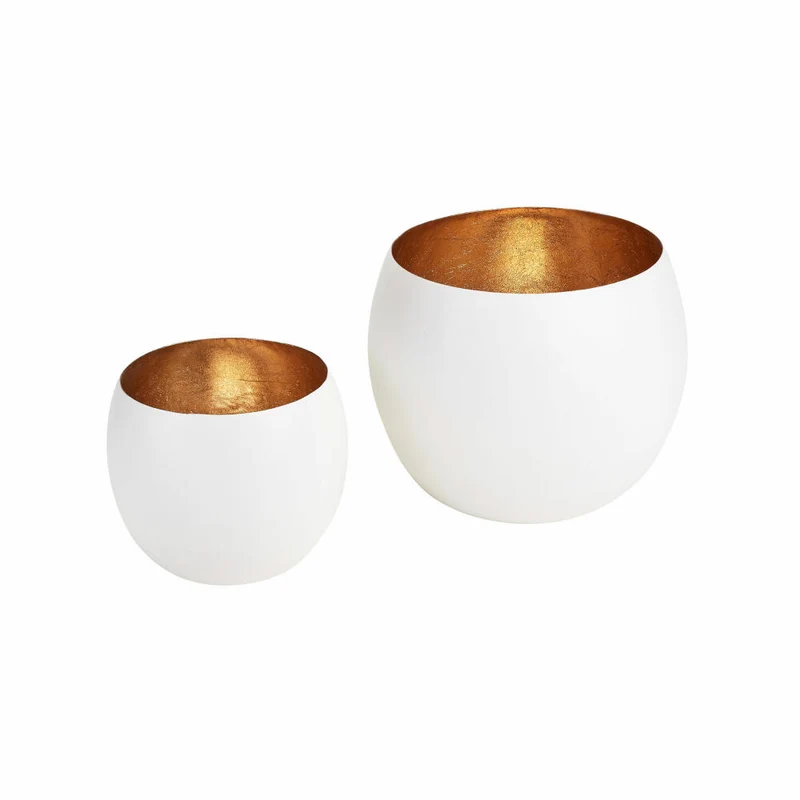 Gift Company Windlicht Madras M, 2er Set, Teelichthalter, Kerzenhalter, Eisen, Weiß / Gold, 10404001