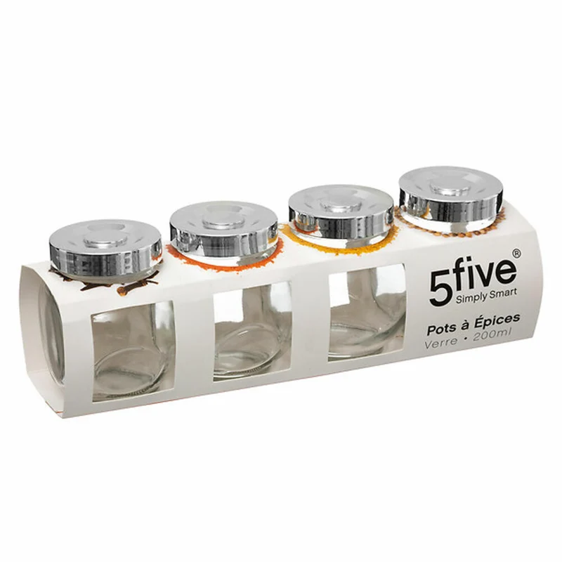 5five Simply Smart Gewürzgläser 4er Set, Gewürzbehälter mit Deckel, Glas, Metall, Transparent, 200 ml, 146401