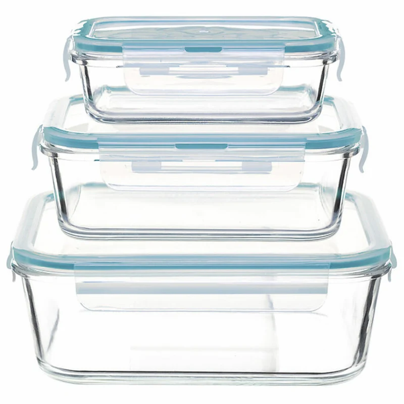 5five Simply Smart Frischhaltedosen-Set Clipeat L 3-tlg., Glas, Kunststoff, Blau, 146593