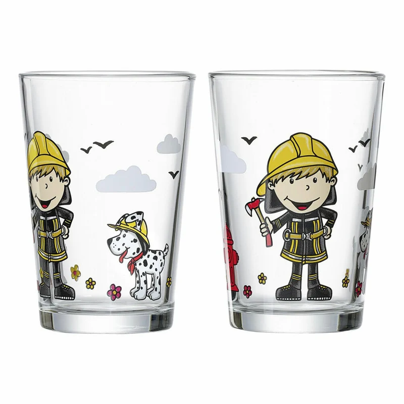 Ritzenhoff & Breker Feuerwehrmann Bernie Kinder-Trink-Becher, 3-tlg., Trinkglas, Wasserglas, Kinder, Glas, 205 ml, 818857