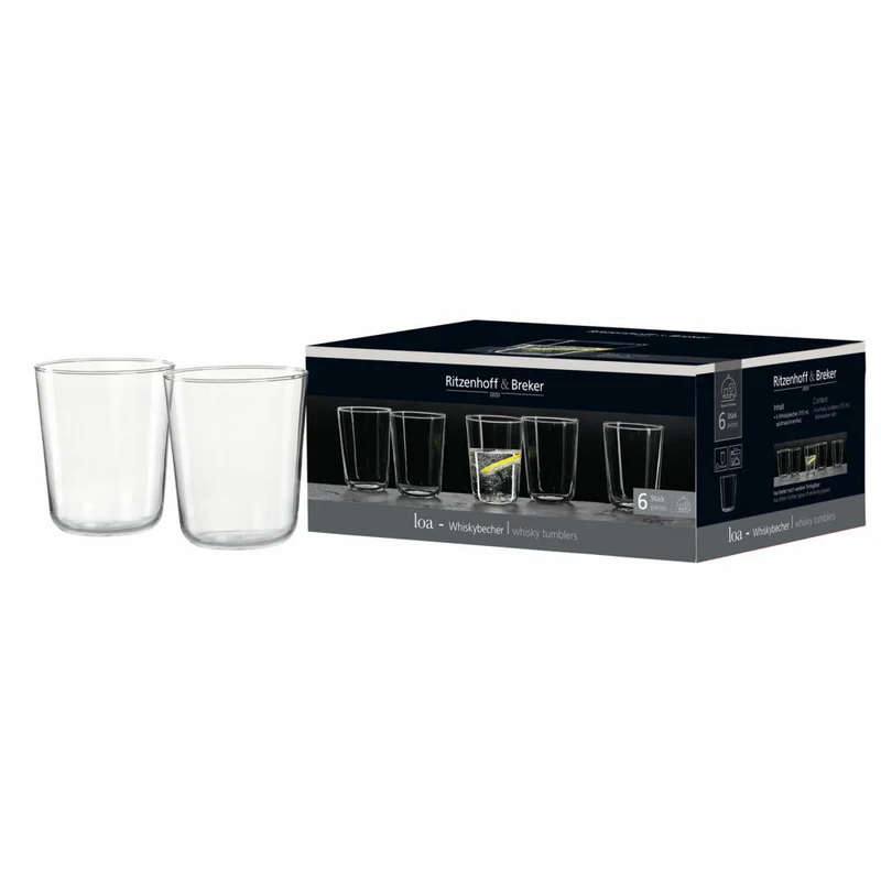 Ritzenhoff & Breker Loa Whiskey-Becher, 6er Set, Whiskybecher, Tumbler, Whiskyglas, 315 ml, 820973