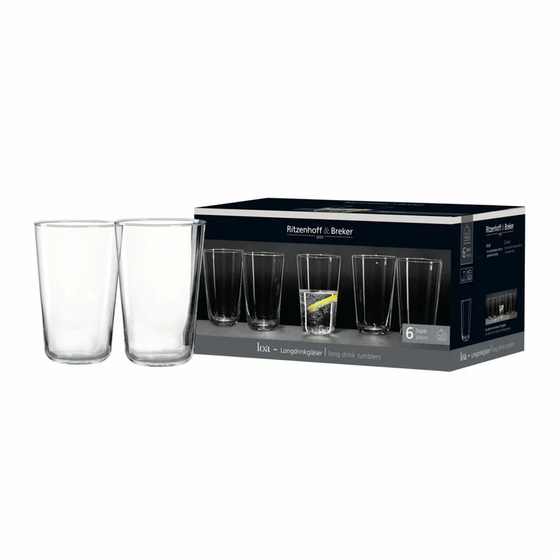 Ritzenhoff & Breker Loa Longdrinkgläser, 6er Set, Longdrinkglas, Wasserglas, Trinkglas, 400 ml, 820980