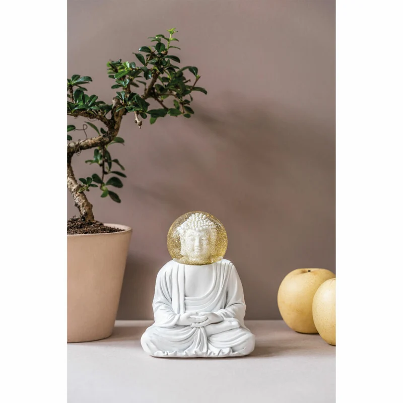Donkey Products Summerglobe The Buddha, Glitzerkugel, Schneekugel, Polyresin, Glas, Weiß, 15 cm, 330453