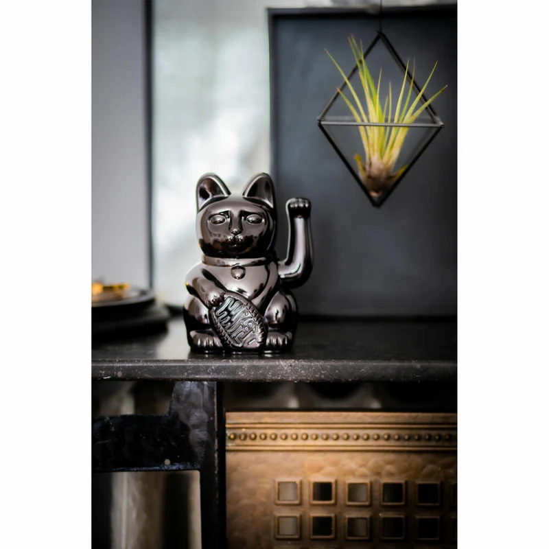 Donkey Products Winkekatze Lucky Cat Maneki Neko Egypt, Glücksbringer, Kunststoff, Shiny Black, 15 cm, 330464
