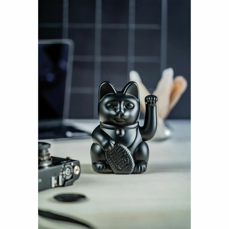 Donkey Products Winkekatze Lucky Cat Maneki Neko, Glücksbringer, Kunststoff, Black, 15 cm, 330466