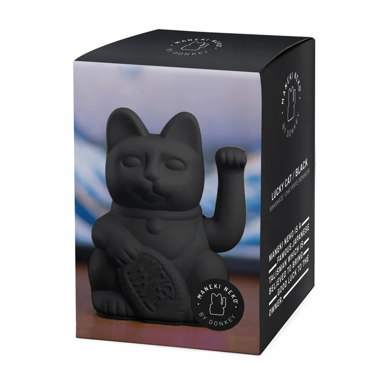 Donkey Products Winkekatze Lucky Cat Maneki Neko, Glücksbringer, Kunststoff, Black, 15 cm, 330466