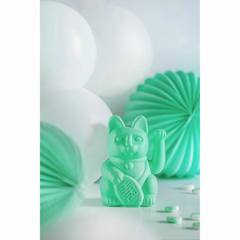 Donkey Products Winkekatze Lucky Cat Maneki Neko, Glücksbringer, Kunststoff, Mint Green, 15 cm, 330469