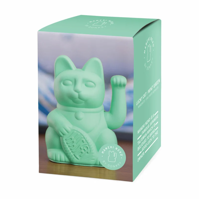 Donkey Products Winkekatze Lucky Cat Maneki Neko, Glücksbringer, Kunststoff, Mint Green, 15 cm, 330469