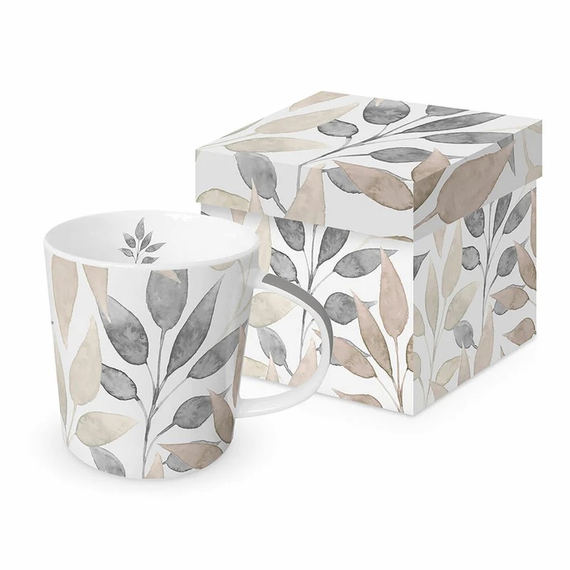 PPD Scandic Leaves white Trend Mug, in Geschenkbox, Henkelbecher, Kaffeebecher, Becher, Tasse, New Bone China, 400 ml, 160302356