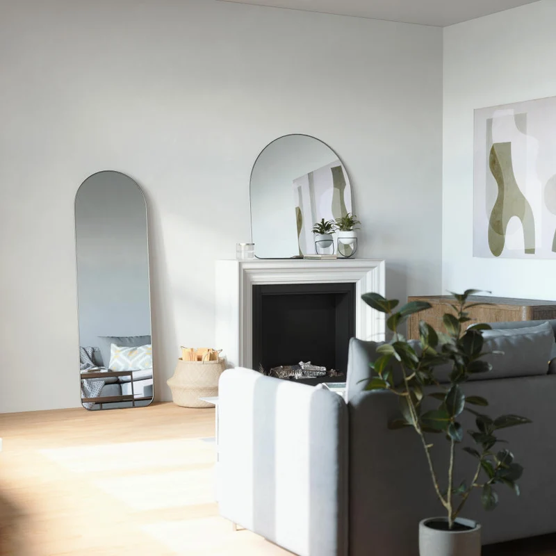Umbra Standspiegel Hubba Gewölbt, Spiegel, Spiegelglas, Kunststoff, Titan, 51 x 158 cm, 1017062-378