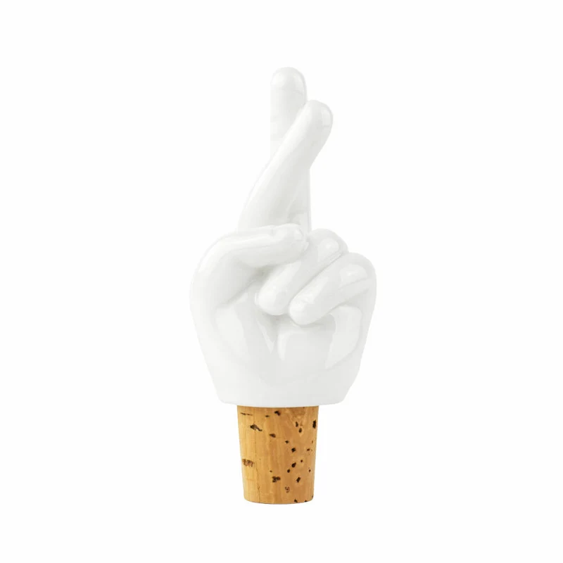 Donkey Products Flaschenverschluss Fingers Crossed, Flaschenkorken, Stopfen, Porzellan, Kork, Weiß, 200627