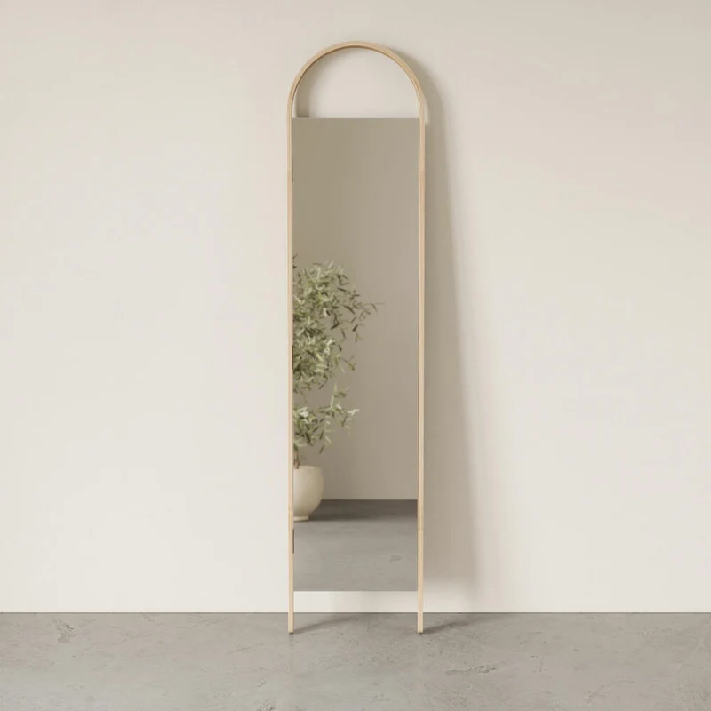 Umbra Standspiegel Bellwood, Ganzkörperspiegel, Spiegelglas, Stahl, Holz, Natur, 196 cm, 1019920-390