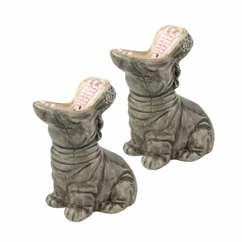 Donkey Products Salz- und Pfefferstreuer 2er Set Hungry Hippos, Gewürzstreuer, Dolomit, Grau, 9 cm, 210741